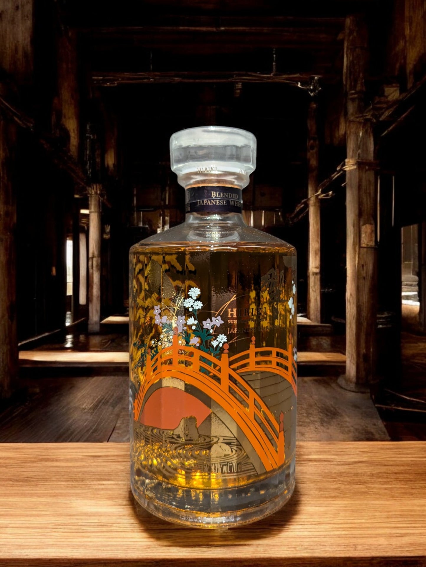 Hibiki Harmony 100 Jahre Whisky Flasche mit edlem Design und traditionellem japanischen Handwerk. Ein Meisterwerk der Suntory Whisky-Kunst.