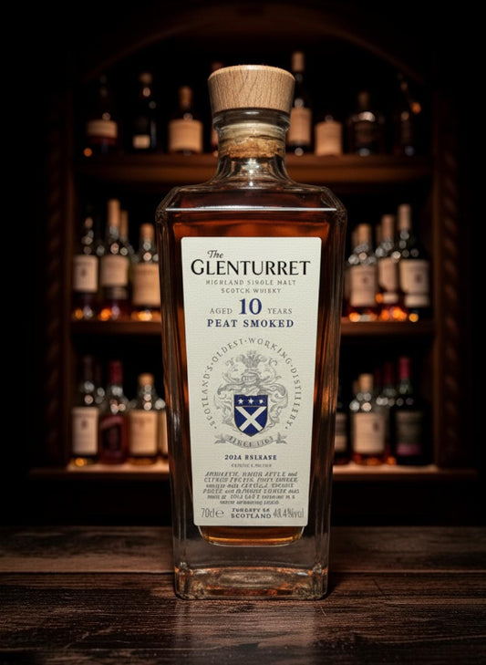 Glenturret 10 Years Peat Smoked Highland Single Malt Scotch Whisky 0.7L Flasche mit Holzverschluss