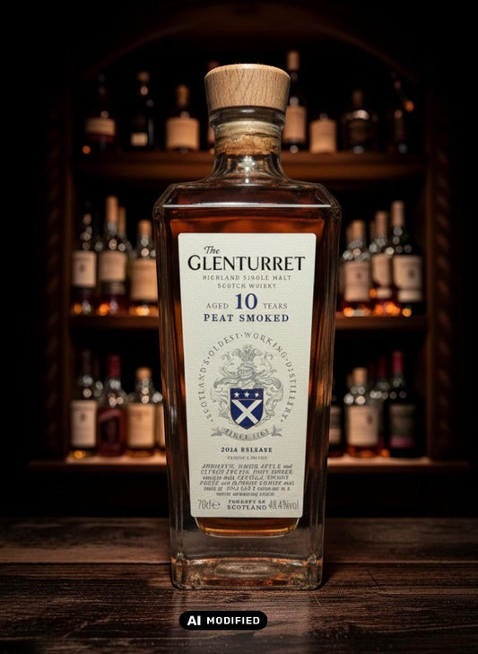 Glenturret 10 Years Peat Smoked Highland Single Malt Scotch Whisky 0.7L Flasche mit Holzverschluss
