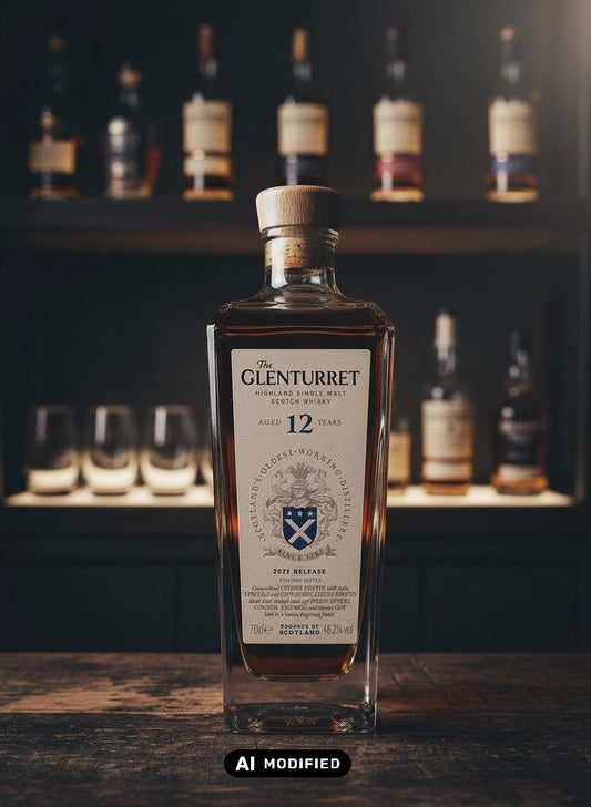 Glenturret 12 Jahre 2025 Highland Single Malt Scotch Whisky 0,7L in klarer Glasflasche mit Holzkorken, Whiskyquartier