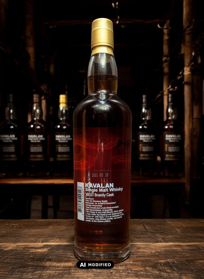 Whiskyquartier Kavalan Solist Brandy Cask Single Malt Whisky in dunklem Bernsteinton, gereift in Brandyfässern.