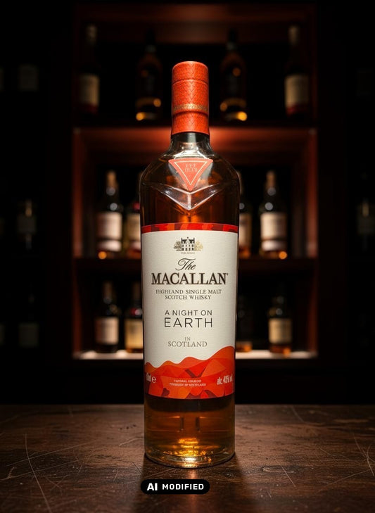 The Macallan A Night on Earth in Scotland 2022 Single Malt Scotch Whisky, 0,7L, 43% Vol. mit rotem Etikett und Deckel.