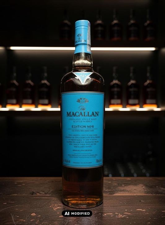 Macallan Edition No. 6 Single Malt Scotch Whisky 0,7L in blauer Flasche, inspiriert vom Fluss Spey.