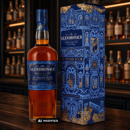 Whiskyquartier GlenDronach The Parisian Room Single Malt Whisky mit Geschenkverpackung in einer Bar