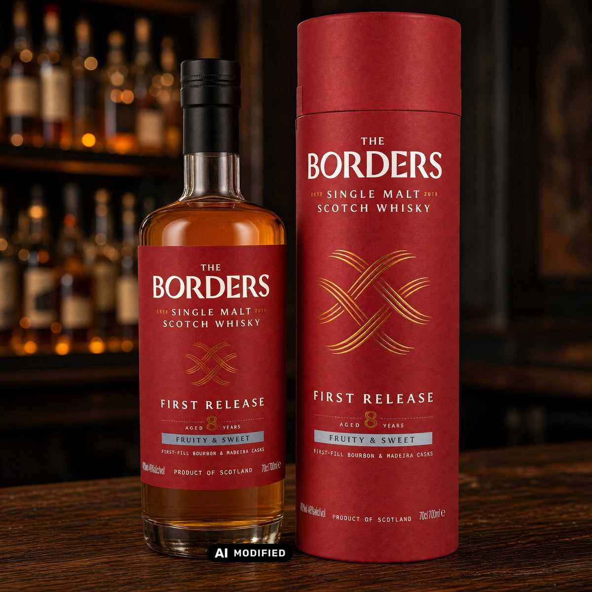 Whiskyquartier Borders Distillery 8 Jahre First Release Single Malt Whisky Flasche mit roter Geschenkverpackung