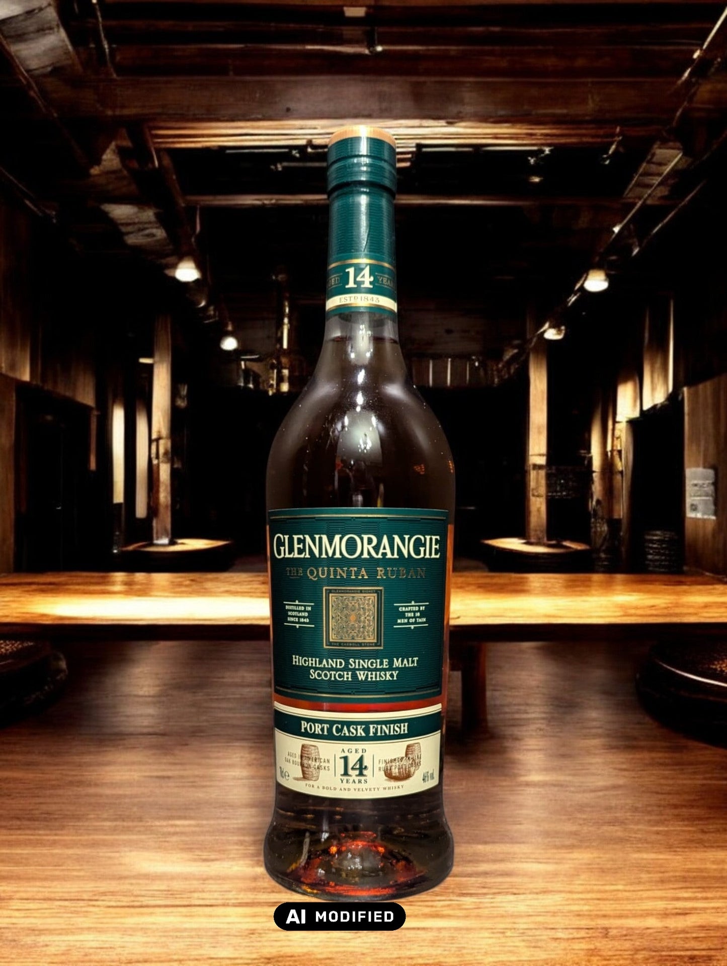 Flasche Glenmorangie The Quinta Ruban 12 Jahre, ein schottischer Single Malt Whisky, gereift in Bourbon- und Portweinfässern, präsentiert auf einem neutralen Hintergrund. Ideal für Liebhaber von reichhaltigen Aromen wie dunkler Schokolade, Minze und Walnüssen, ein Highlight unter Whiskykennern.