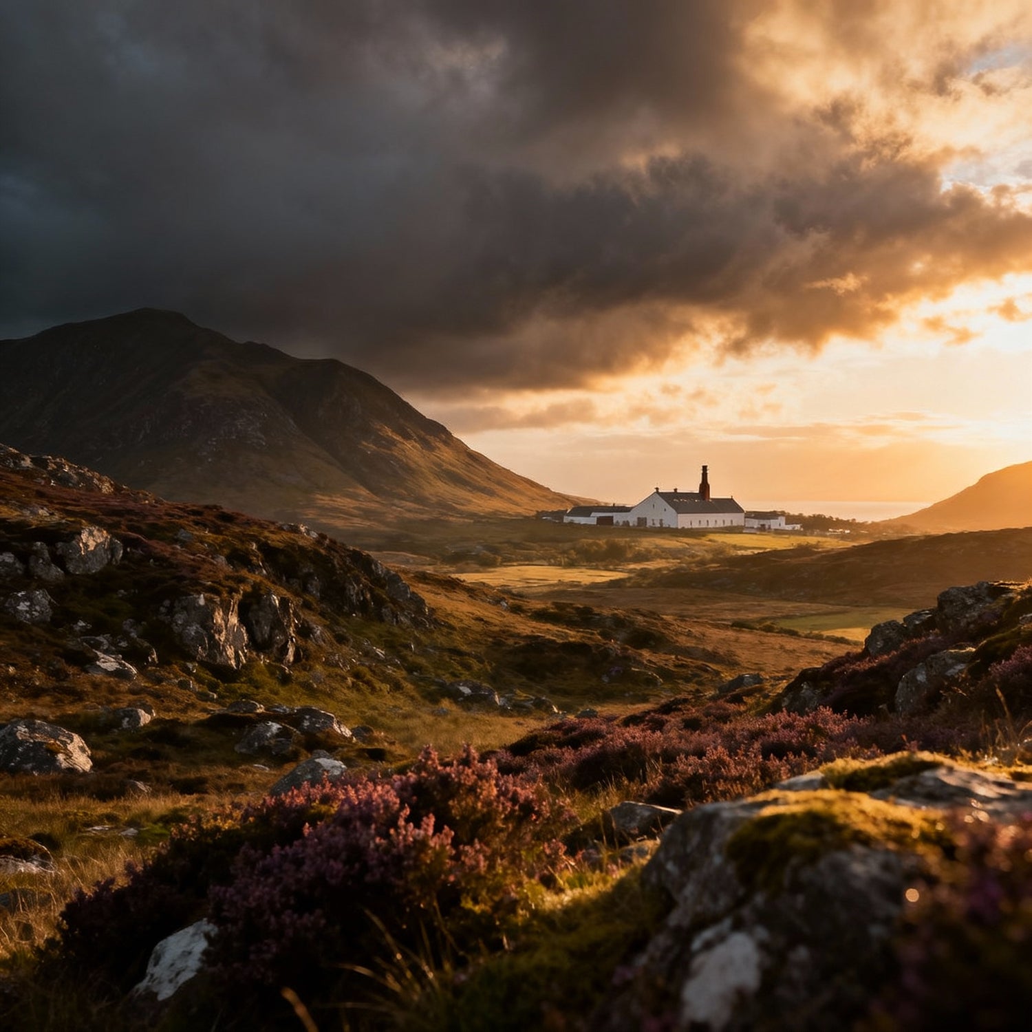 Die Landschaft der Schottischen Highlands mt Disille im Hintergrund