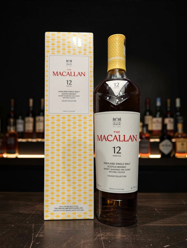 Macallan Colour Collection 12 Flasche mit hochwertigem 12-jährigen Single Malt Whisky in eleganter Verpackung.