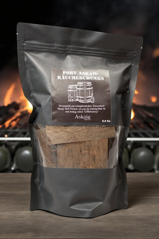 Port Askaig Räucherchunks vor einem Grill