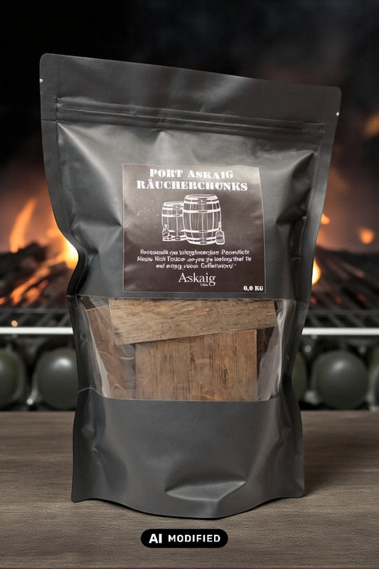 Port Askaig Räucherchunks vor einem Grill