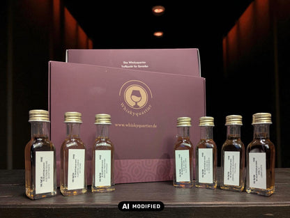 Whiskyquartier Tasting Set 2025 vor dunklem HIntergrund