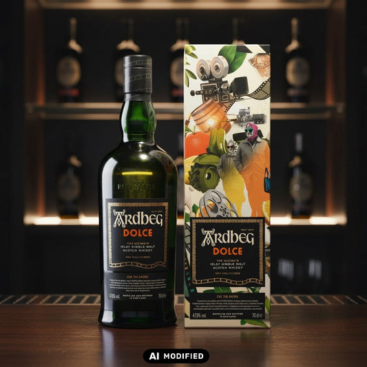 Ardbeg Dolce Islay Single Malt Scotch Whisky 0.7L in grüner Glasflasche mit Etikett und passender Kartonverpackung