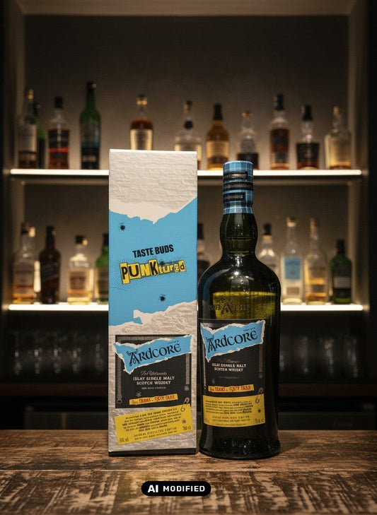 Ardbeg Ardcore Islay Single Malt Scotch Whisky 0.7L Flasche und Karton mit Punk-Design