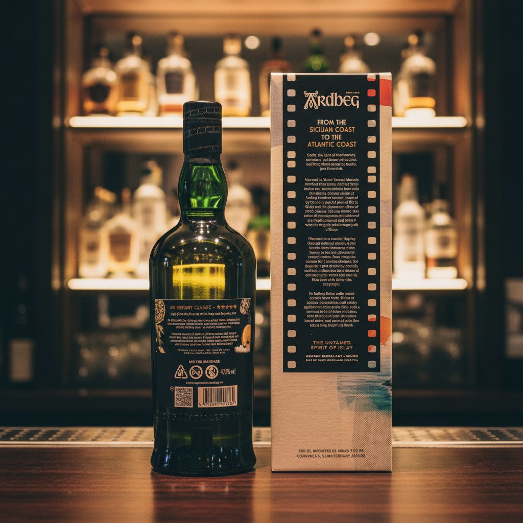 Ardbeg Dolce Islay Single Malt Whisky 0.7L Flasche mit 47,8% Vol. in grüner Glasflasche, mit Etikett und Rückseitenetikett.