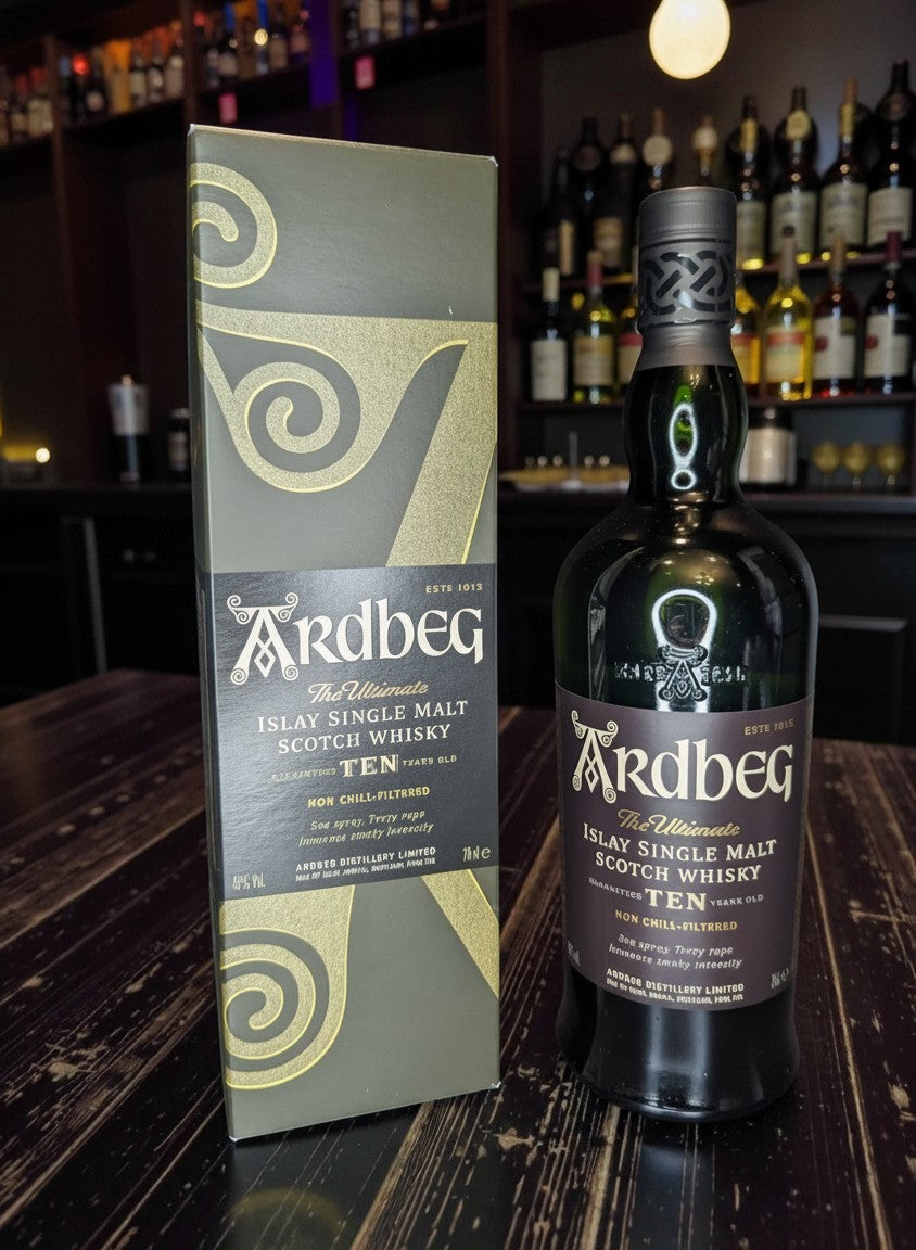 Ardbeg Ten 10 Jahre Islay Single Malt Scotch Whisky in dunkler Flasche mit passender Geschenkverpackung, 46% Vol.