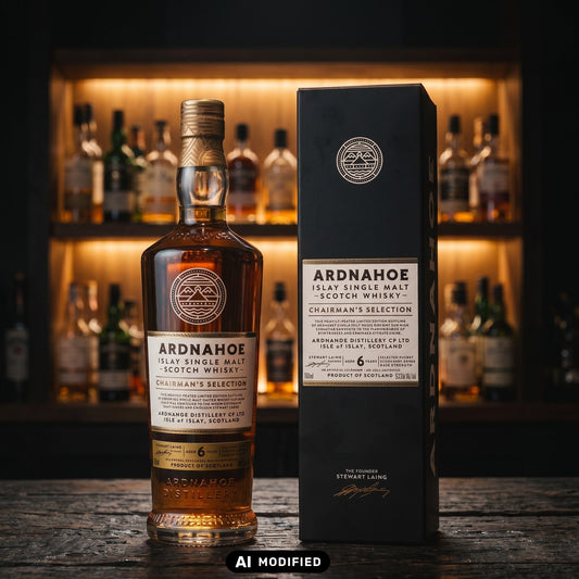Whiskyquartier Ardnahoe Chairman's Selection Islay Single Malt Whisky Flasche mit schwarzer Geschenkverpackung