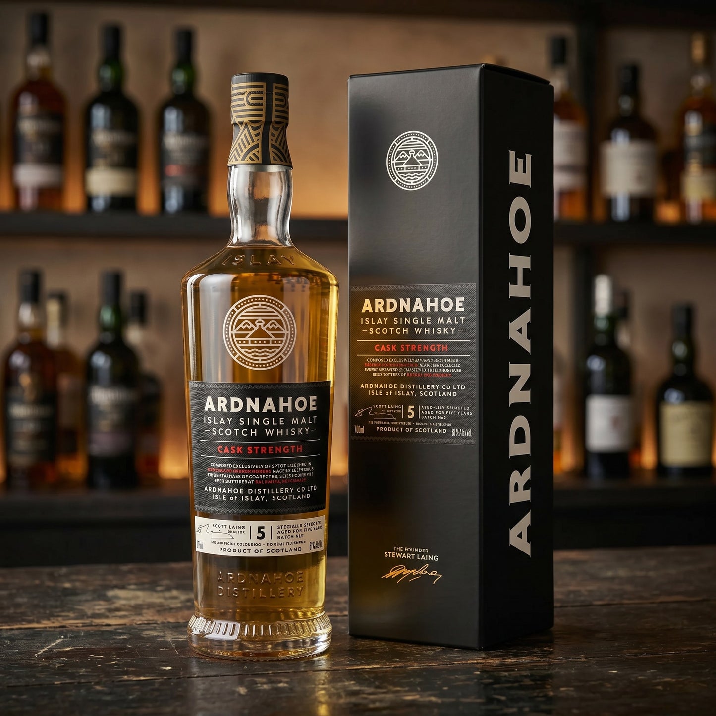 Whiskyquartier Ardnahoe 5 Jahre Cask Strength Batch 2 Islay Single Malt Whisky Flasche mit schwarzer Geschenkverpackung