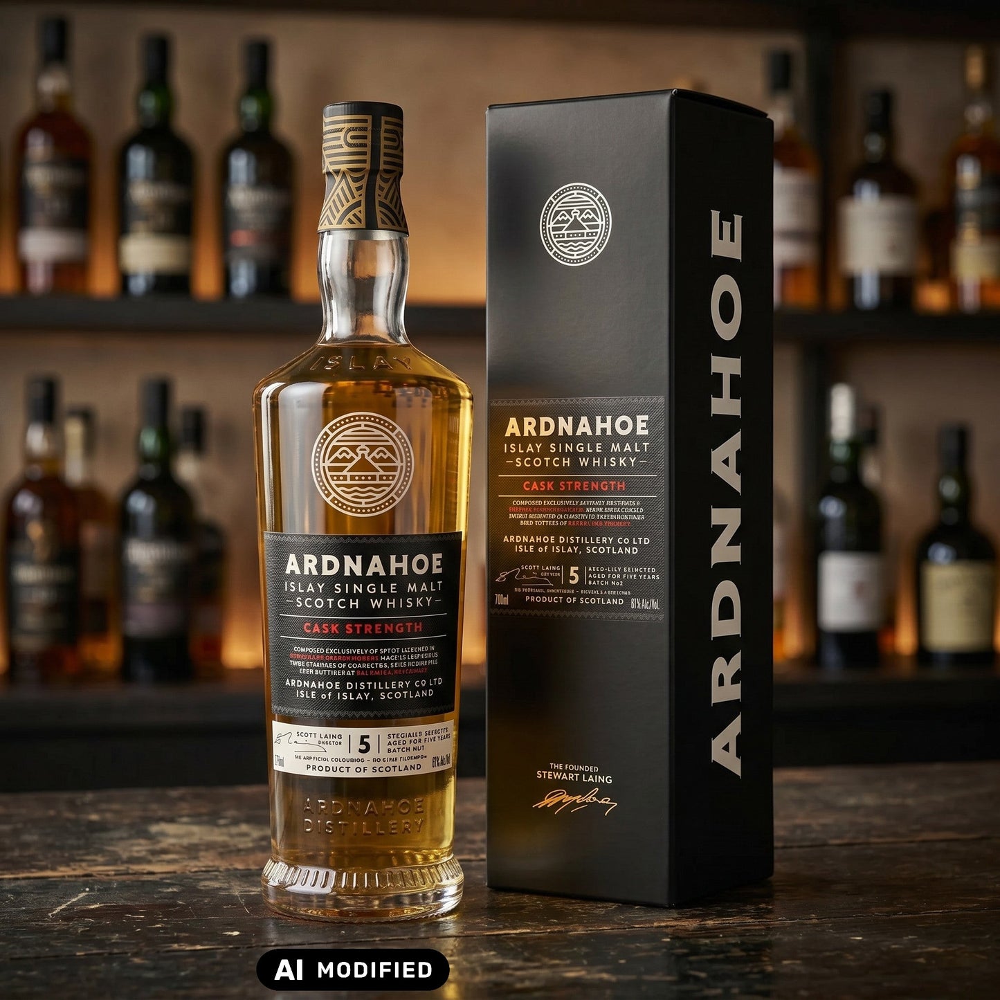 Whiskyquartier Ardnahoe 5 Jahre Cask Strength Batch 2 Islay Single Malt Whisky Flasche mit schwarzer Geschenkverpackung