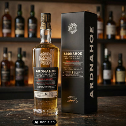 Whiskyquartier Ardnahoe 5 Jahre Cask Strength Batch 2 Islay Single Malt Whisky Flasche mit schwarzer Geschenkverpackung