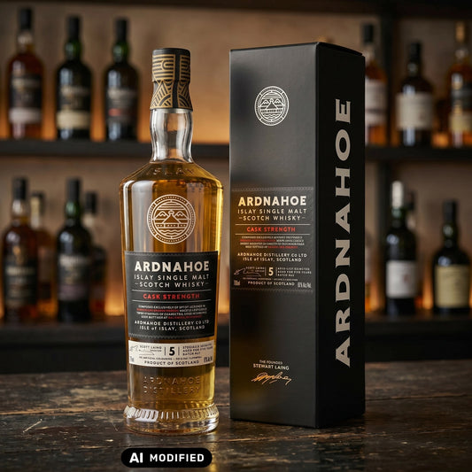 Whiskyquartier Ardnahoe 5 Jahre Cask Strength Batch 2 Islay Single Malt Whisky Flasche mit schwarzer Geschenkverpackung