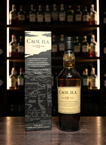 Caol Ila 12 Years Single Malt Scotch Whisky 0.7L Flasche und Karton mit maritimen Islay-Motiven