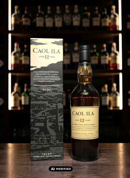 Caol Ila 12 Years Single Malt Scotch Whisky 0.7L Flasche und Karton mit maritimen Islay-Motiven