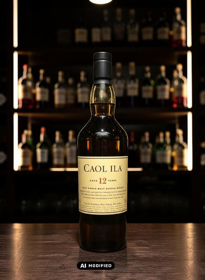 Whiskyquartier Caol Ila 12 Years Single Malt Scotch Whisky in dunkler Glasflasche, 0.7L, Islay-Region, maritim, rauchig, fruchtig.
