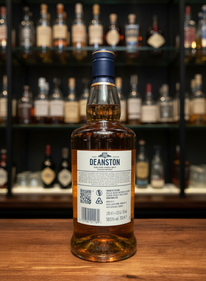 Deanston Virgin Oak Highland Single Malt Scotch Whisky in 0.7L Flasche, bernsteinfarben, mit Noten von Vanille und Früchten.