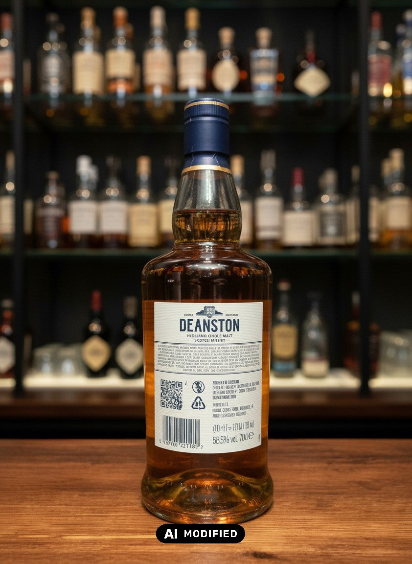 Deanston Virgin Oak Highland Single Malt Scotch Whisky in 0.7L Flasche, bernsteinfarben, mit Noten von Vanille und Früchten.