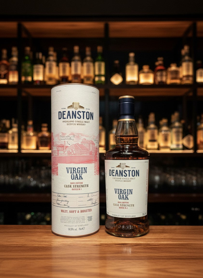 Deanston Virgin Oak Cask Strength Single Malt Scotch Whisky 0,7L mit Noten von Vanille, Honig und Früchten.