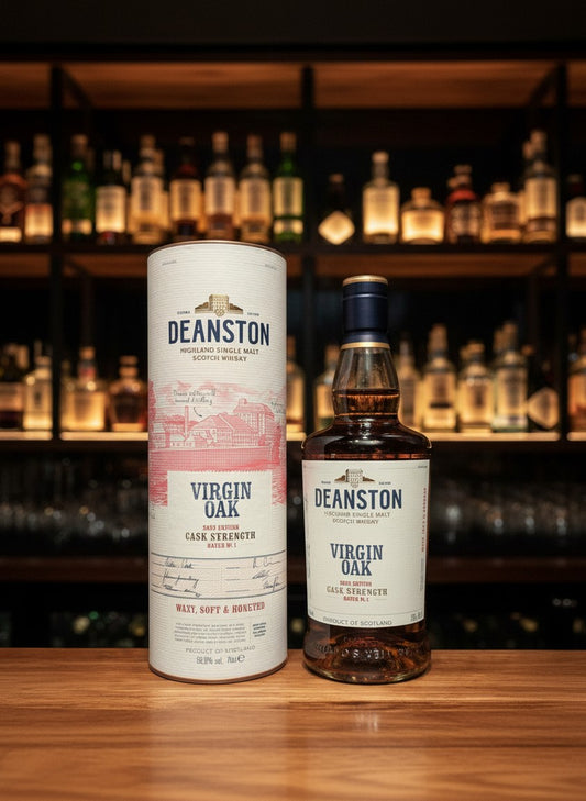 Deanston Virgin Oak Cask Strength Single Malt Scotch Whisky 0,7L mit Noten von Vanille, Honig und Früchten.