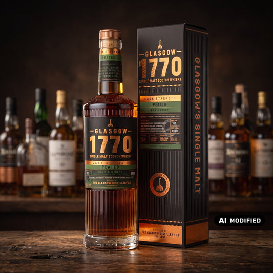 Whiskyquartier Glasgow 1770 Peated Cask Strength Batch 3 Single Malt Whisky in Flasche mit Geschenkverpackung