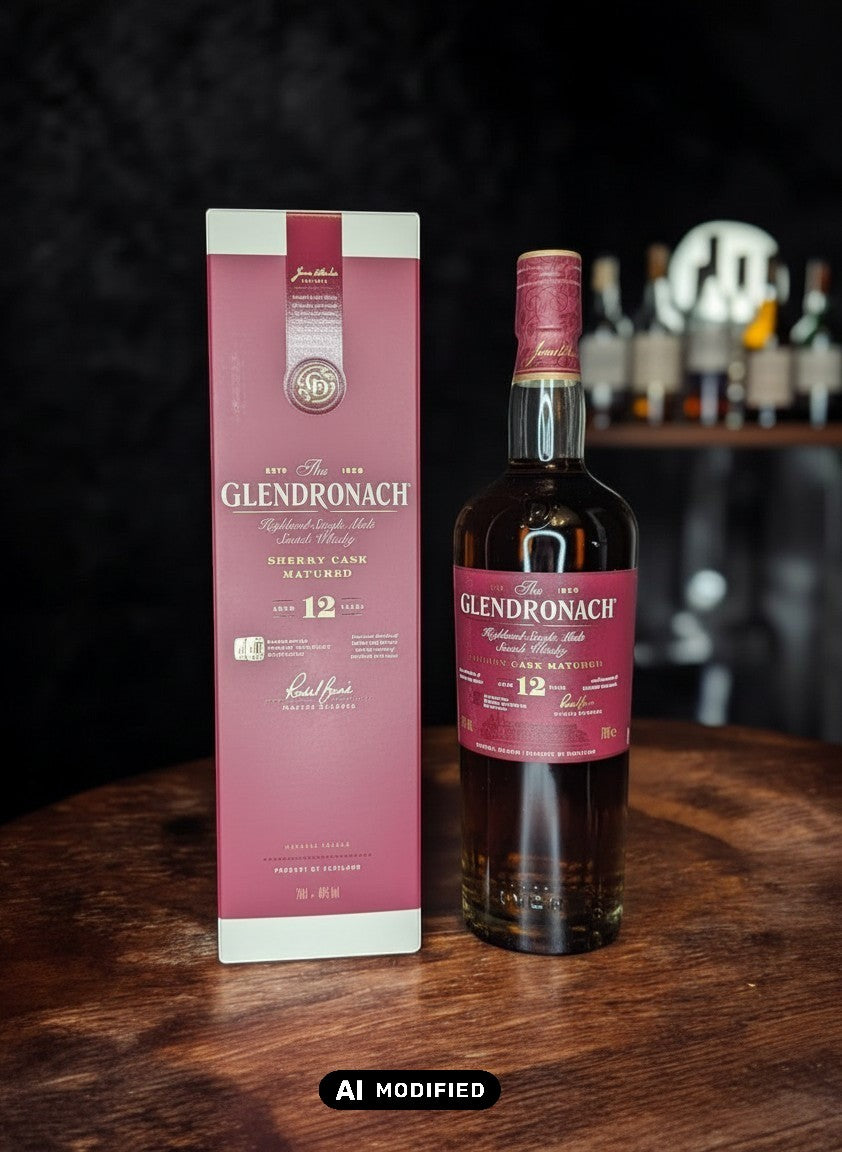 GlenDronach 12 Jahre Single Malt Scotch Whisky in Sherry Cask Matured, 0,7L Flasche und Karton, bernsteinfarben