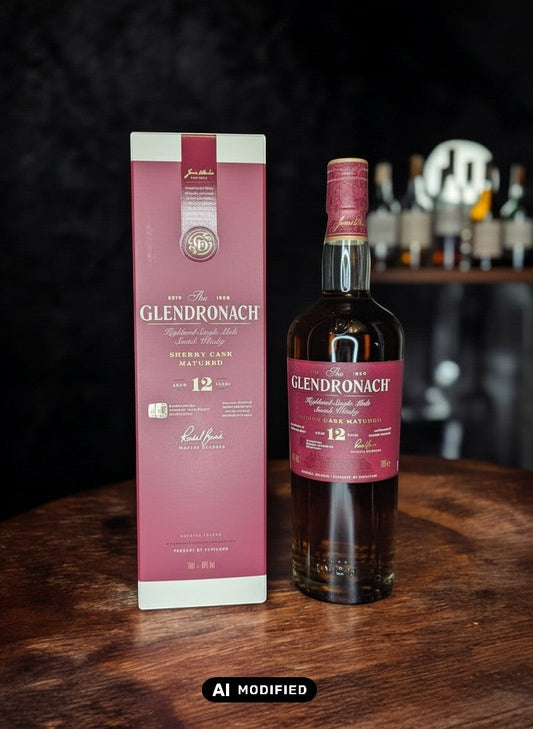 GlenDronach 12 Jahre Single Malt Scotch Whisky in Sherry Cask Matured, 0,7L Flasche und Karton, bernsteinfarben