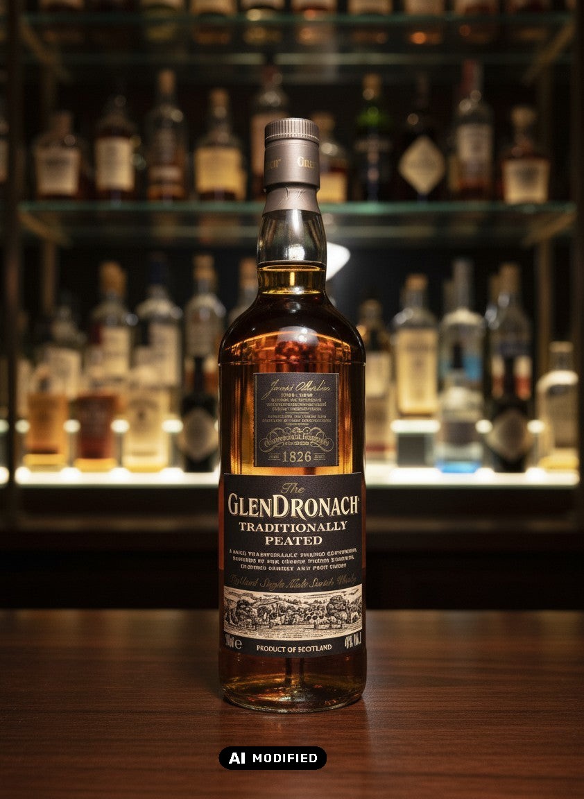 GlenDronach Traditionally Peated Single Malt Scotch Whisky 0.7L, gereift in Sherry-Fässern, mit rauchigen Noten.