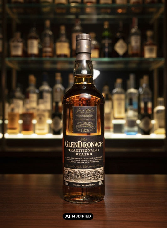 GlenDronach Traditionally Peated Single Malt Scotch Whisky 0.7L, gereift in Sherry-Fässern, mit rauchigen Noten.