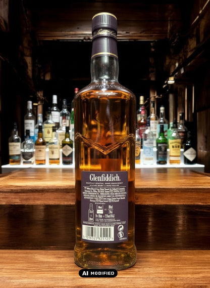 Glenfiddich 15 Jahre Solera Reserve Speyside Single Malt Scotch Whisky in 0.7L Flasche, bernsteinfarben, mit Noten von Honig und Gewürzen.