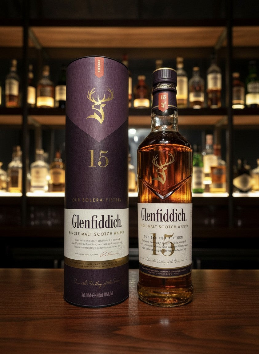 Glenfiddich 15 Jahre Solera Reserve Single Malt Scotch Whisky in Flasche und Tubus, 0,7L