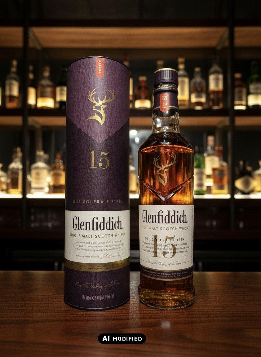 Glenfiddich 15 Jahre Solera Reserve Single Malt Scotch Whisky in Flasche und Tubus, 0,7L