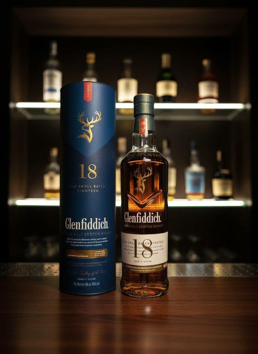 Glenfiddich 18 Jahre Single Malt Scotch Whisky in Flasche und Geschenkverpackung, bernsteinfarben, 0,7L