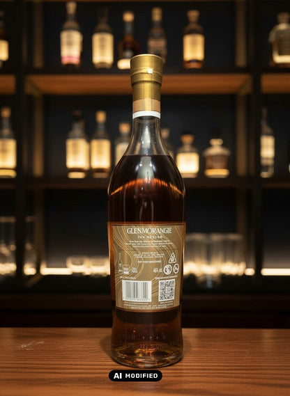 Glenmorangie 16 Years The Nectar Single Malt Scotch Whisky in einer Glasflasche mit goldenem Etikett und Verschluss.