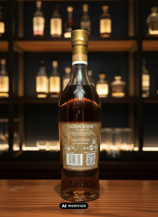 Glenmorangie 16 Years The Nectar Single Malt Scotch Whisky in einer Glasflasche mit goldenem Etikett und Verschluss.