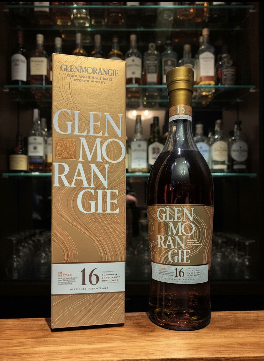 Glenmorangie 16 Years The Nectar Highland Single Malt Scotch Whisky in gold bottle and box