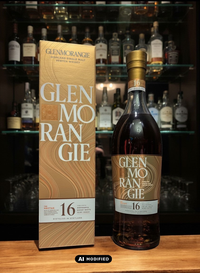 Glenmorangie 16 Years The Nectar Highland Single Malt Scotch Whisky in gold bottle and box