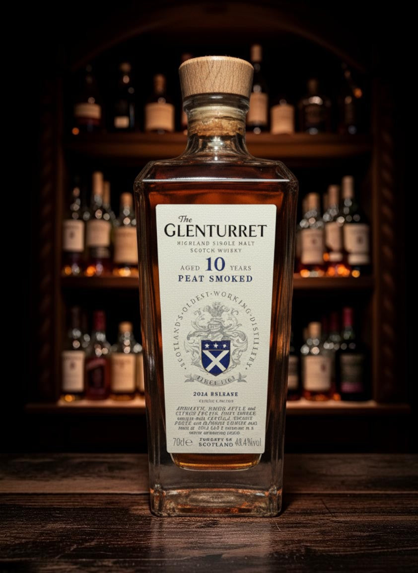 Glenturret 10 Years Peat Smoked Highland Single Malt Scotch Whisky 0.7L Flasche mit Holzverschluss