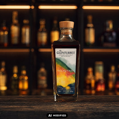 Whiskyquartier Glenturret Eclosion Highland Single Malt Whisky in einer eleganten Flasche mit buntem Etikett