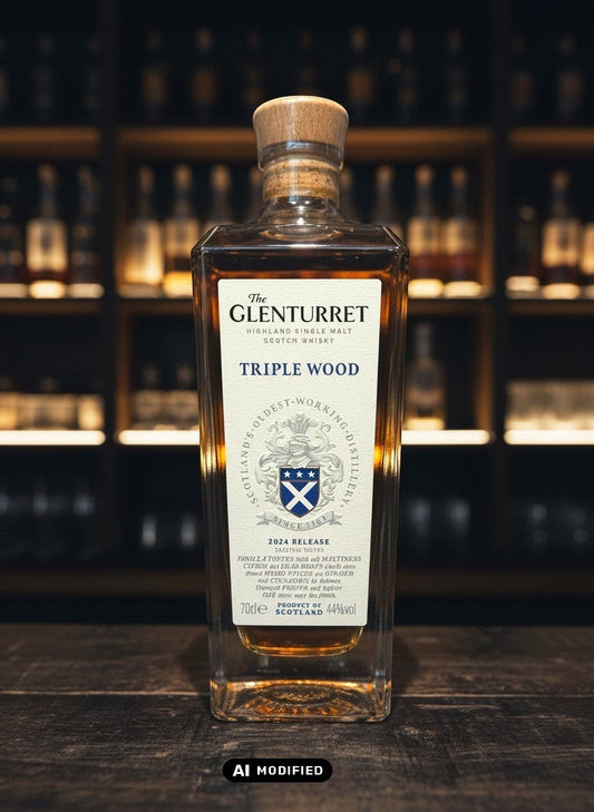 Whiskyquartier Glenturret Triple Wood 2024 Release Single Malt Scotch Whisky 0,7L in Glasflasche mit Holzkorken