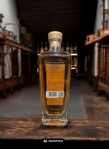 Whiskyquartier Glenturret Triple Wood 2025 Single Malt Scotch Whisky in Glasflasche mit Holzkorken. Bernstein-farbener Whisky.
