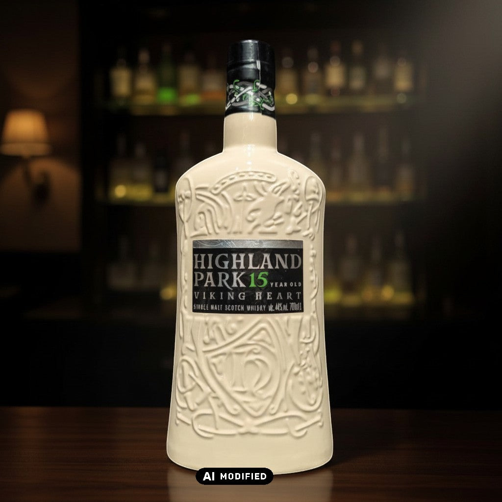 Highland Park 15 Jahre Viking Heart Single Malt Scotch Whisky in cremefarbener Keramikflasche mit Wikinger-Motiven, 0,7L