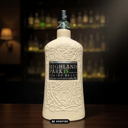 Highland Park 15 Jahre Viking Heart Single Malt Scotch Whisky in cremefarbener Keramikflasche mit Wikinger-Motiven, 0,7L